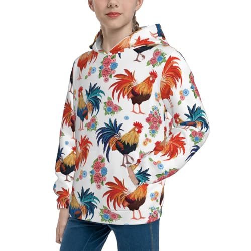 Roosters and Flowers Kid Hoodies Boys Sweatshirts Girls Pullover with Pocket2