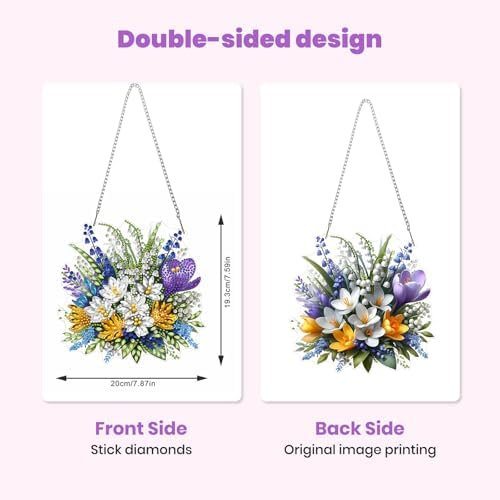 MXJSUA Bouquet Crocuses Flowers Diamond Painting Art Window Suncatchers, Diamond Art Kits for Adults Hanging Ornaments with Chain, Special Shape Crystal Diamond Pendant Accessories for Decor Gift — view 4