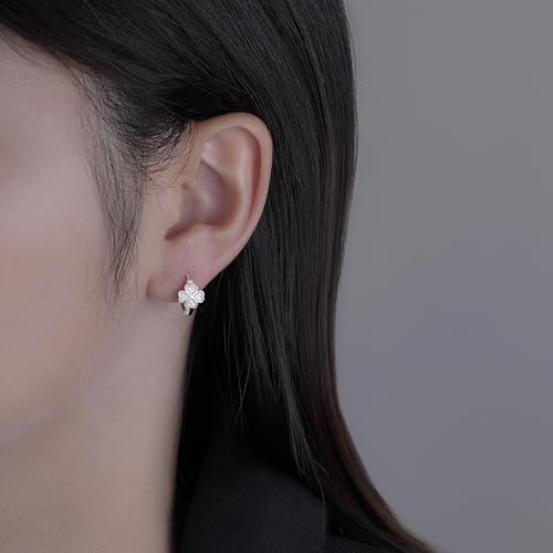 SLUYNZ Sterling Silver Small Clover Leaf Hoop Earrings for Women Teens CZ Clover Leaf Flower Hoop Earrings4