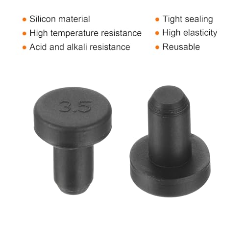Image of uxcell High Temp Silicone Plug Mount Dia 3.5mm /0.14 inch t Shaped Rubber Stopper Hole Plugs for Powder Coating Plating Waterproof Plugs Sealing Plugs Black Pack of 12(OD 6mm)