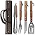 5pcs BBQ Grill Accessories Set - Stainless Steel Grilling Tools with Ergonomic Wooden Handle Includes Spatula, Tongs, Knife, Fork & Carry Bag, Grill Tools Set BBQ Utensils Gifts Set for Men Dad