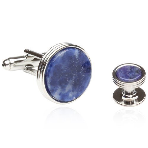 Cuff-Daddy Sodalite Blue Cufflinks and Studs Set #TOP20