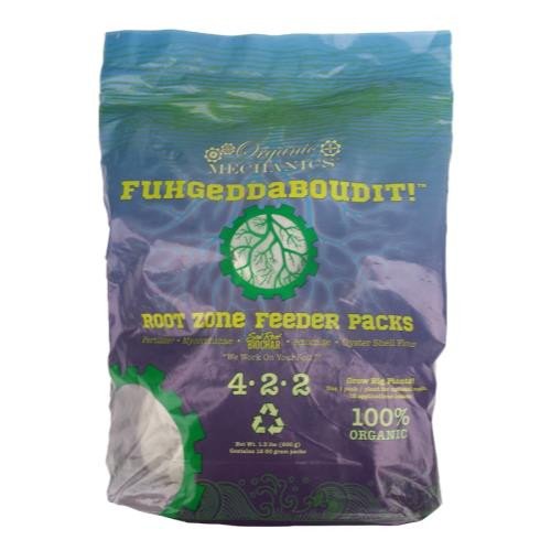 Organic Mechanics 4-2-2 Fuhgeddaboutit! Root Zone Feeder Packs (Pack of 12) - Fertilizer Blend Promotes Plant Growth with Mycorrhizae, Biochar, and Micronized Oyster Shell - Eco-Friendly