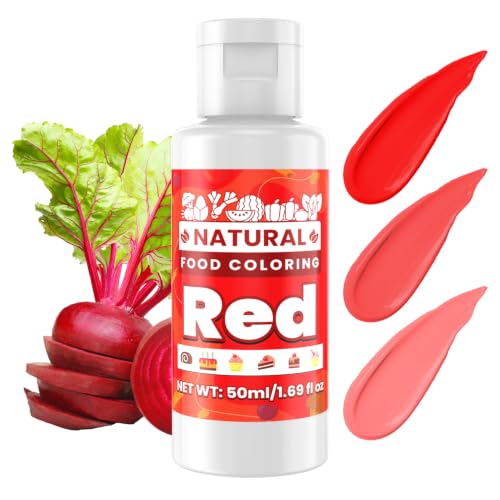 Image of Red Natural Food Coloring - 50ml Plant Based Food Dye, No FD&C & Artificial Dyes, Gluten-Free, Food-Grade, Vibrant Liquid Colors for Icing, Baking, Cake Decorating, Frosting, Fondant, Slime - 1.69 Fl.Oz Bottles