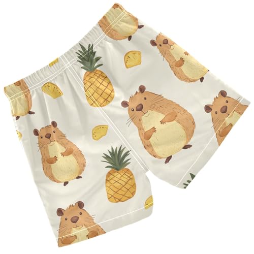 Pigsaly Boys Swim Trunks Capybara Fruit Pineapple Boys Board Shorts Swimsuit Swimwear Summer Bathing Suit 3T2
