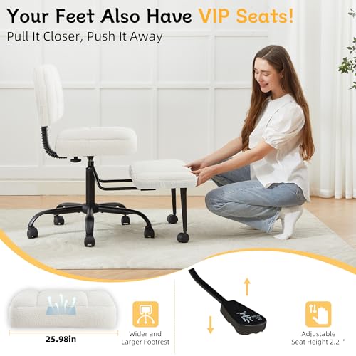 Image of Criss Cross Legged Office Chair with Wheels,Swivel Meditation Chair for ADHD,Ergonomic Desk Chair with Thicken Adjustable Footstool,Fabric Sitting Fidgeting Kneeling Chair for Home Yoga Offwhite