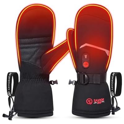 SAVIOR HEAT Heated Mittens Battery Ski Gloves, Upgraded Electric Rechargeable Mitts for Skiing Camping Hiking Arthritis Hands Men Women (S)