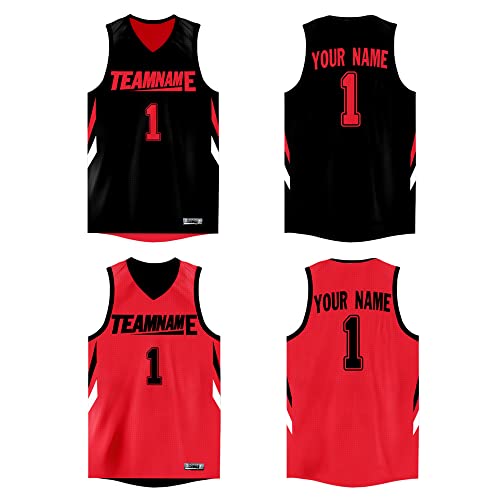 Custom Reversible Basketball Jersey Mesh Performance Uniform Personalized Printed Name Number for Men/Boy Black-red-19
