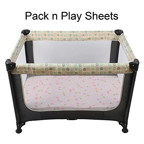 onacosht pack n play playard fitted sheets 2 pack set for baby girl soft stretchy jersey knit portable mini crib mattress cover pink floral