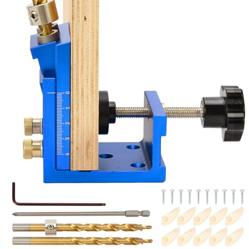 Pocket Hole Jig Set Holzdübel Taschenloch Bohrschablone Schrägloch Bohrschablone Möbelbau mit 2 stück 9 mm bohrer für Holzbearbeitung und Möbelherstellung Schrägbohrhilfe