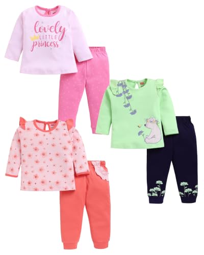 Image of LuvLap Baby Girls Regular Fit 100% Cotton Half Sleeves Girls Top CoSet Pack of 3