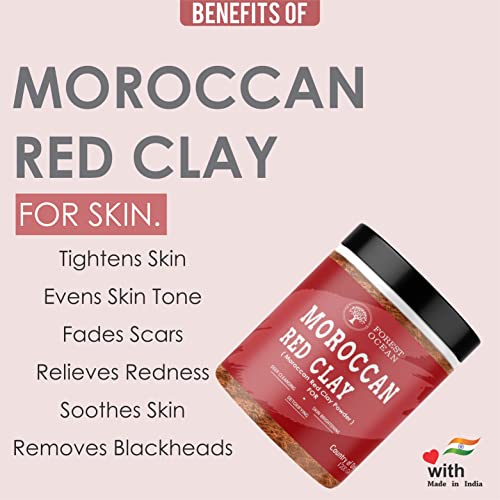Image of Forest Ocean 100% Pure Moroccan Red Clay Powder For Skin Care Treatment & Healing, Face Masks & Scrubs, Heal Dry & Oily Skin - 200g