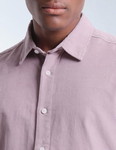 Image of Flying Machine Purple Solid Cotton Corduroy Regular Fit Long Sleeve Men's Shirt