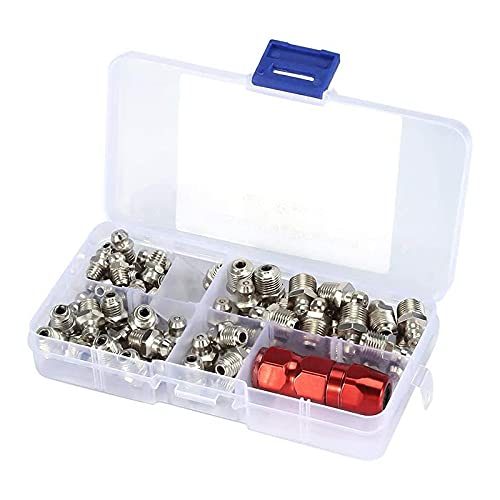 Lizusidtsy 61Pcs/Set Grease Fitting Pack M6/M8/M10 Metal Nipple Mechanical Lubrication Part Grease Nipple Fitting Assortment Kits