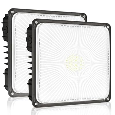 HYPERLITE 100W Canopy LED Lights: 14000LM 2-Pack IP65 Commercial Gas Station Lighting - Square Aluminum Industrial Heat Dissipation for Parking Garage Carport