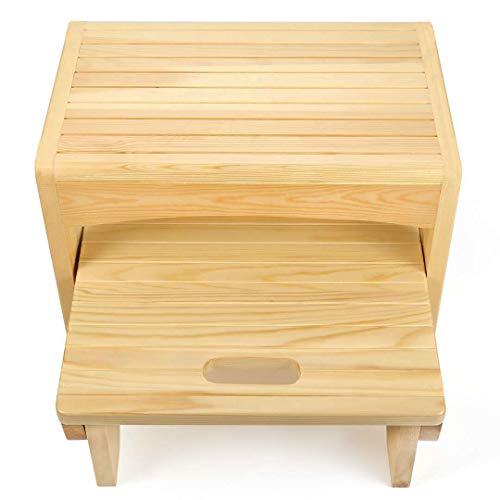 URFORESTIC Handcrafted 100% Solid Wood Bed Step Stool-Foot Stool Kitchen Stools Bed Steps Small Step Ladder Bathroom Stools (Beige)
