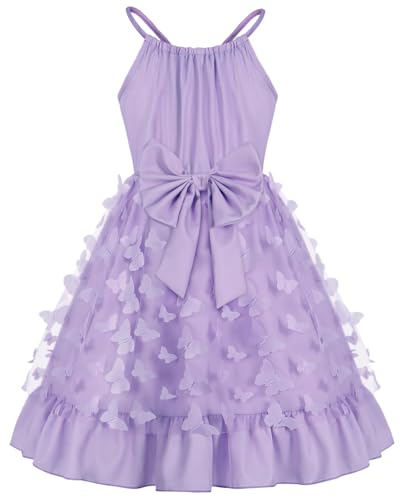Jolikley Girls Dresses Butterfly Tulle Dress for Toddler Kids Birthday Wedding Formal Tutu Party Dress 7-8 Years Purple