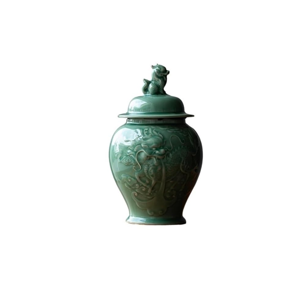 CHENGAIJIAN Tea Canister Handmade Celadon Cameo Small Jar Green Storage Jar Tea Jar Cookie Jar Tea Canisters(S)