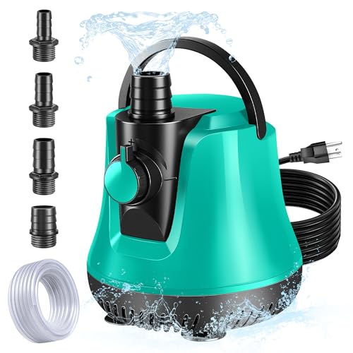 RovPool Sump Pump Submersible, Pool Cover Pump Above Ground with Adjustable Flow, Portable Electric Water Removal Pump with 10ft Hose, 4 Adapters Water Pump for Pool Draining,Fish Tank,Pond, 950GPH