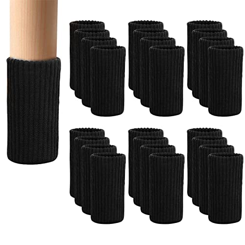 24 PCs Furniture Leg Socks - Black Knitted Furniture Socks, Double Thickness Chair Leg Floor Protectors, High Elastic Chair Leg Covers Furniture Caps Set, Move Easily and Reduce Noise