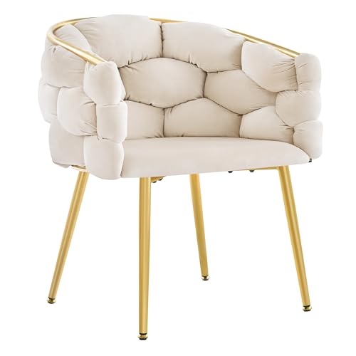 Lestarain Sessel Wohnzimmer, Armlehnensessel mit geflochtener Rückenlehne, Loungesessel Relaxsessel Lesesessel Einzelsofa, Polstersessel mit Samtbezug Metallbeinen, Beige, LUNI1018