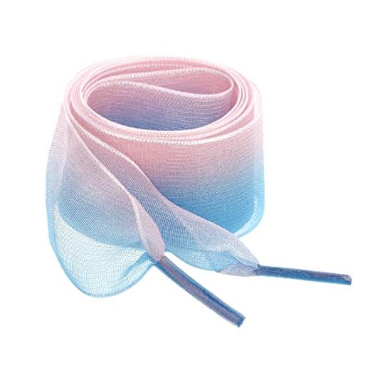 Allegra K 2.5cm Wide Flat Shoelaces for Women Gradient Color Organza Shoe Laces Strings Blue Pink 150cm/59