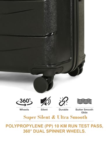 Image of Teakwood Small-Medium-Large Size 8 Wheels Trolley Bag, Hard Cabin with Zipper Closure, Adjustable Push Button & TSA Lock System 360 Degree (Set of 3, Black)
