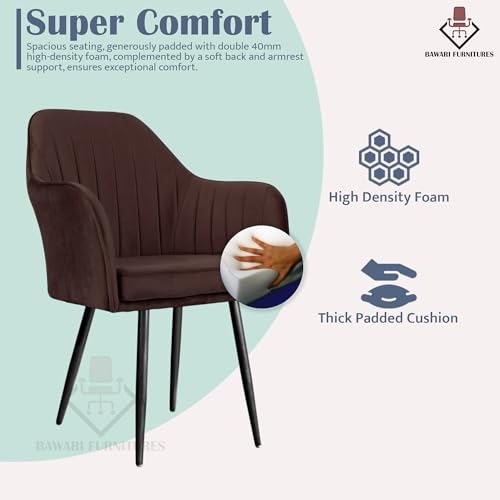 Image of Set of 2 Accent Chair for Living Room | Modern Armchair in Soft Velvet Fabric with Sturdy Legs | Premium Chair for Home Living Room Bedroom Restaurent | (Black Legs, Dark Brown)