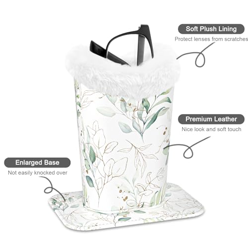 Image of Eyeglasses Holder,Plush Lined PU Leather Pattern Stand Case with Magnetic Base,Unisex for Women Men