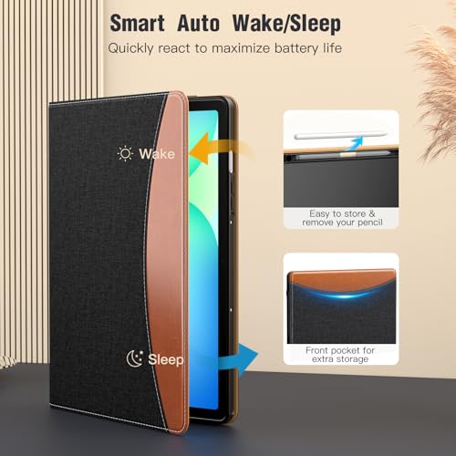 Image of MoKo Case for Samsug Galaxy Tab S10 Lite / S10 FE / S9 FE / S9 10.9 /11 Inch | Built-in S Pen Holder Case for Samsung Tablet (2025 /2023), PU Leather, Hand Strap & Front Pocket, Black & Brown
