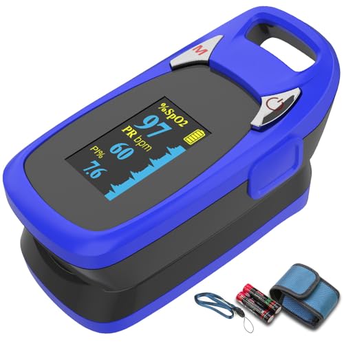 Amemo Pulse Oxi Fingertip, Blood Oxygen Saturation Monitor, Heart Rate and Fast Spo2 Reading Oxygen Meter, Portable Oximeter with Large OLED Display Lanyard and Batteries…