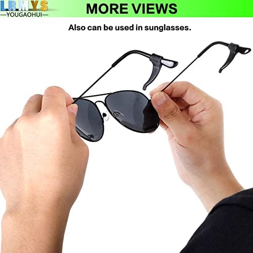 LRMYS Universal Fit Anti-Slip Glasses Ear Hook Grips, Soft Silicone Temple Eyeglasses Tip Sleeve Retainer Holders, Black 4 Pairs