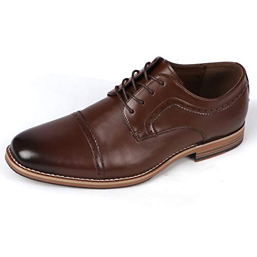 Best Goods Derby en Cuir Homme Chaussures d'affaires en Cuir Chaussures à Lacets Faible Classiques Oxford (Marron foncé) Cover