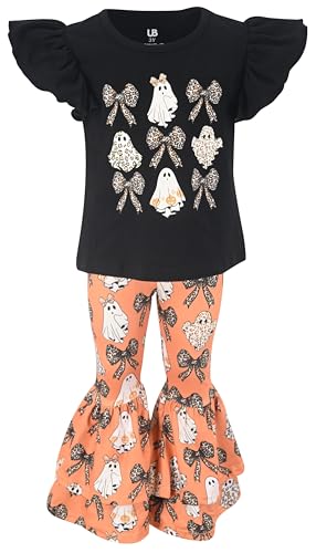 Image of Unique Baby 2 Piece Girls Double Bell Bottom Leggings Outfit with Short Sleeved Shirt Kid and Toddler Clothes Set