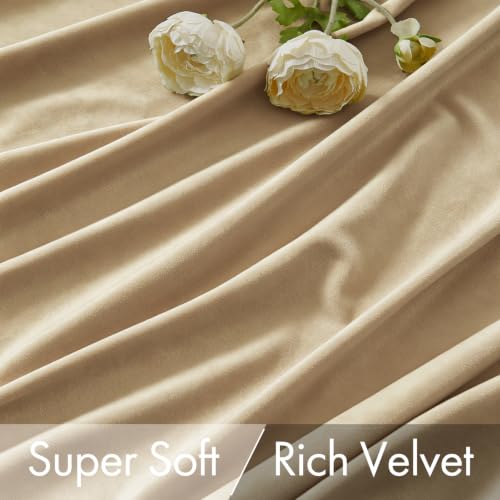 Image of MIULEE Beige Velvet Pinch Pleat Blackout Curtains W52 X L84 Inches