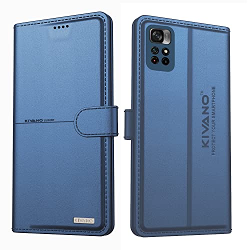 Image of KIVANO PROFESSIONAL SERIES Wallet Case for Mi Redmi Note 11T 5G / Poco M4 Pro 5G | LUXURIOUS DESIGN | HANDCRAFTED UNIQUE | PREMIUM | PU Leather Flip Cover | Card Slots | Kickstand | Magnetic Closure - Dark Blue