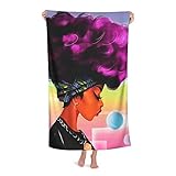 African American Black Women with Purple Hair Microfiber Beach Towels Oversized for Bathroom Quick...