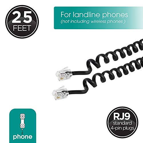 Power Gear Coiled Telephone Cord, 4 Feet Coiled, 25 Feet Uncoiled, Phone Cord Works With All Corded Landline Phones, For Use In Home Or Office, Black, 76139 #TOP2