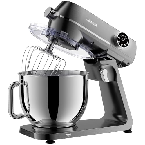 Gourmia 7 Qt Stand Mixer w/Attachments, Bowl Shield, Dough Hook, Whisk & Beater - 10-Speed Heavy Duty Kitchen Countertop Electric Dough Mixer