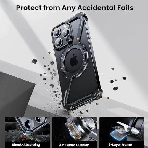 Coque en métal iPhone 14 compatible MagSafe béquille rotative 360° - 2