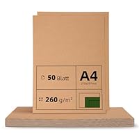 50 Blatt Kraftpapier A4 Set – 260 g, 21 x 29,7 cm, Naturkarton für Basteln, Drucken & Gestalten, Perfekt für Karten, Etiketten, Geschenke und Vintage-Projekte, kraftpapier karten
