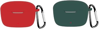2 Pack DAYJOY Soft Silicone Protective Case Cover Compatible with Ptron Bassbuds Duo Earbuds, Protective Skin Sleeve with Key Chain red+Green