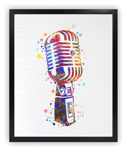 Dignovel Studios 8X10 Unframed Microphone Illustration Music Vintage Microphone DJ Talk Radio Musical Studio Watercolor Art Print Poster Wall Hanging Decor DN854