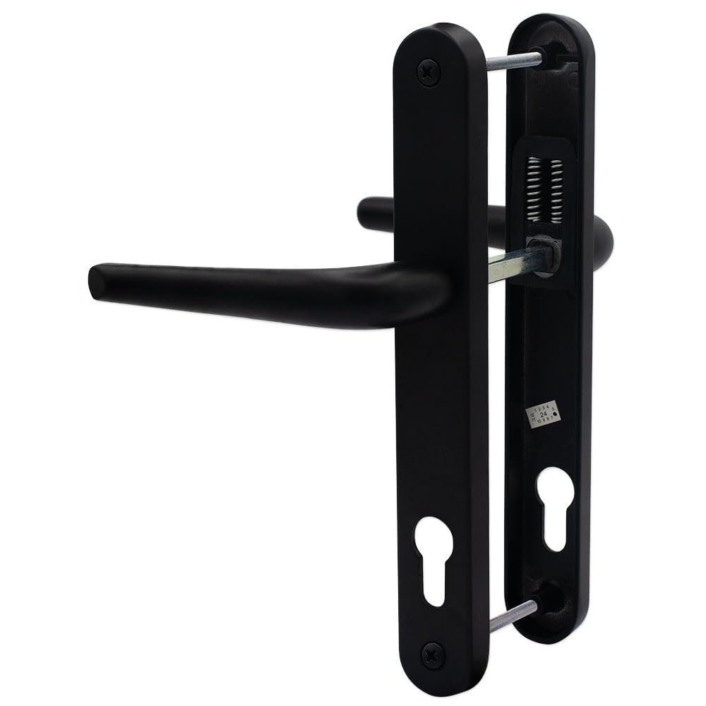 SHIELD HARDWARE uPVC Door Handle 92mm PZ Sprung Pair for PVC and Composite Doors Black 210mm Fixing Centres
