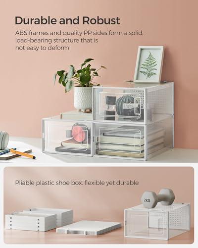 Image of SONGMICS Shoe Boxes, Pack of 24 Shoe Storage Organizers, Stackable Clear Plastic Boxes for Closet, Sneakers, 13.1 x 9.1 x 5.6 Inches, Transparent and White ULSP906W12