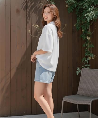 Image of Zilcon Oversized Tshirts for Women V-Neck Summer Short Sleeve Casual Loose Top