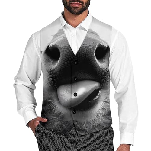 Cow Sticking Out It Tongue Trendy Vest Suit for Men V Neck Formal Dress Waistcoat Vests Business Slim Fit