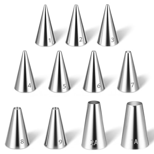 11 Pcs Round Piping Tips, Small Piping Tips Stainless Steel Icing Tip for Decorating Cupcake Nozzles Small Cake Decorating Tip Cake Writing Icing Pastry Dispensers for Baking Cookies Puff Cream