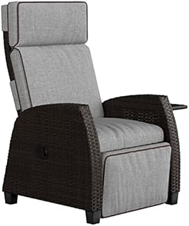 Grand patio Rattan Recliner, Adjustable Position Height Armchair with Flip Table and Cushion, Aluminum Frame, Lounge Chair for Indoor, Outdoor (Dark Beige Cushion)