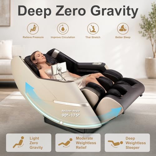 iBooMas Massage Chair, 2026 SL-Track Zero Gravity Shiatsu Massage Chairs Full Body and Recliner, 12+6 Modes, Body Scan, APP, Foot Rollers, Heat Therapy, Airbags, Bluetooth, Thai Stretch (Beige& Brown) - Image 7